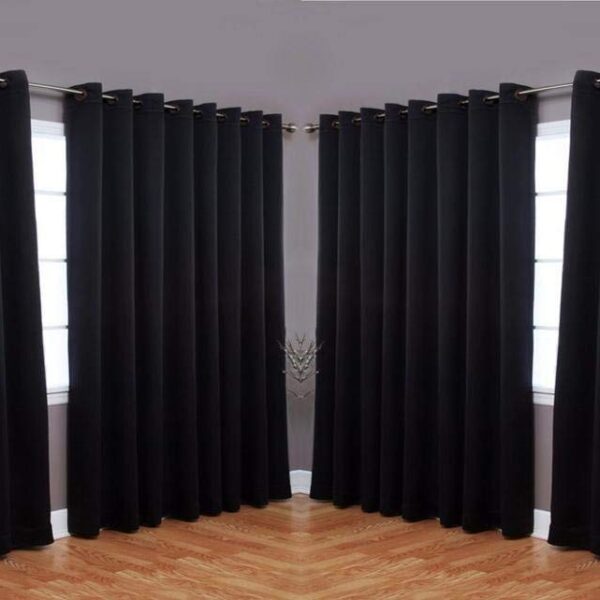 Eyelet Polyester Long Door Black Curtains,9 feet, Pack of 4