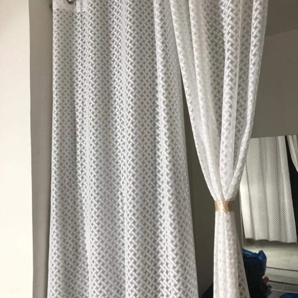 Polyester Blend Floral Net Tissue Sheer Drape Grommet Ring Curtain - Pack of 2 (White, 5 Feet - Window)