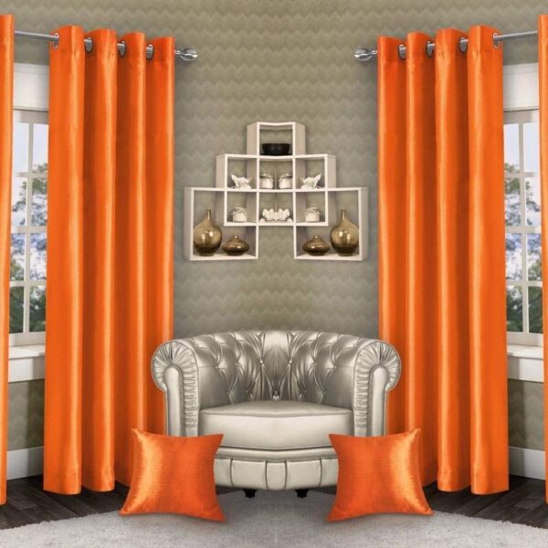 Eyelet Polyester Window Curtains ,5ft (Set of 4)(Orange)