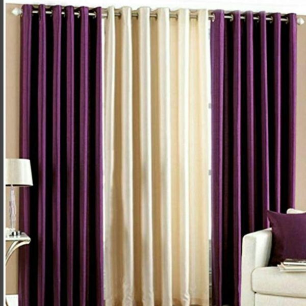 Polyresin Grommet Long Door Curtains, 9 Feet, Purple Beige, Pack of 3