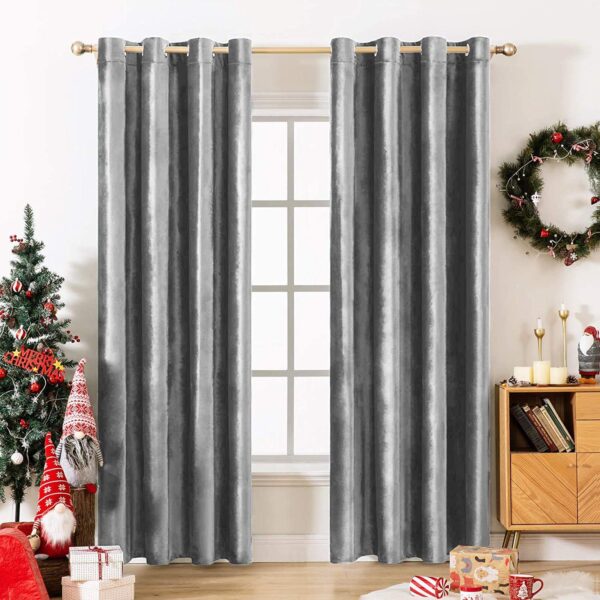 Room Darkening Washable Soft Velvet Window Curtains 5 feet (Width - 54 inch, Grey, Pack of 2)