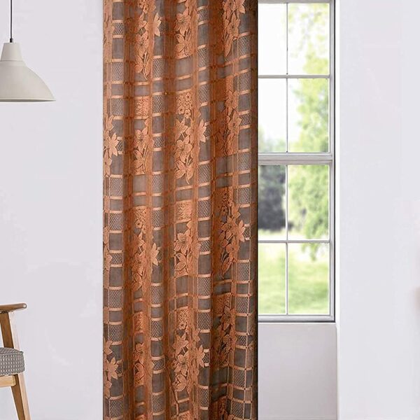 Polyester Blend Floral Net Tissue Drape Grommet Ring Sheer Curtains - Pack of 1 (Brown, 5 Feet - Window)