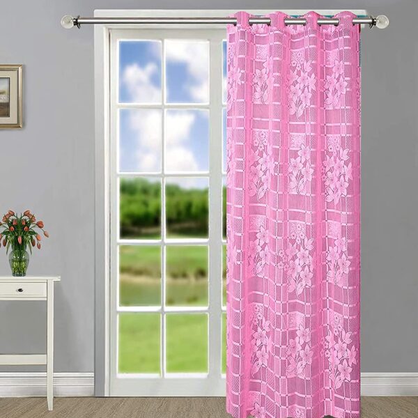Polyester Blend Floral Net Tissue Drape Grommet Ring Sheer Curtains - Pack of 1 (Pink, 5 Feet - Window)