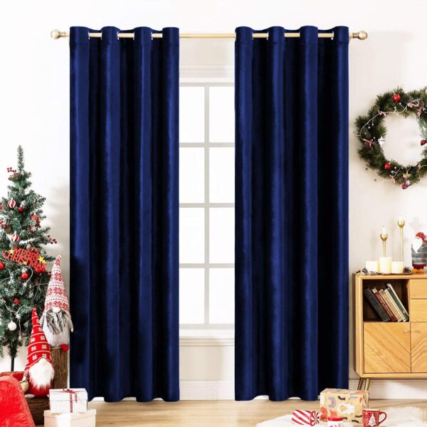 Soft Velvet Room Darkening Washable Curtain for Window, 5 feet (Width - 54 inch, Blue, Pack of 2)