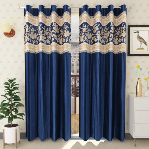 Home Beautiful Patch Work Window Curtains (4ftx5ft) Set of 2, Blue