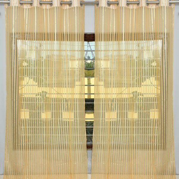Polyester Linen Transparent Solid Zig-Zag Sheer Curtains Set with Eyelet Rings Tissue Net Window Curtains, Gold, 5 Feet (153 cm), Pack of 2