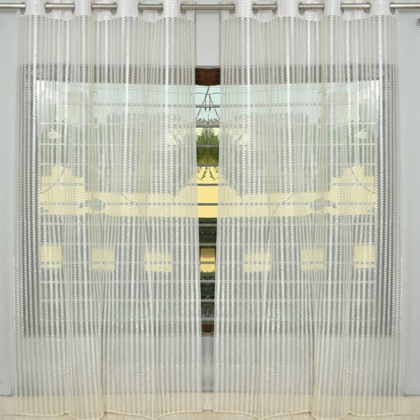 Net Parda Beautiful Zigzag Sheer Strip String Hanging Polyester Tissue Eyelet Long Door Curtains, Pack of 2 (Beige, 9 Feet)