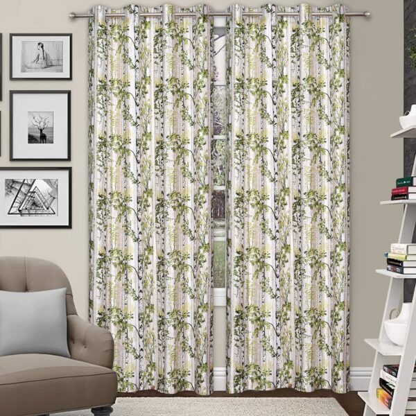 3D Digital Print Floral Heavy Curtains Combo/Set of 2 Curtains/Parda for Bedroom, Living Room and Home Curtains Set of 2 for (2-Green Flower, Window - 4x5 Feet)