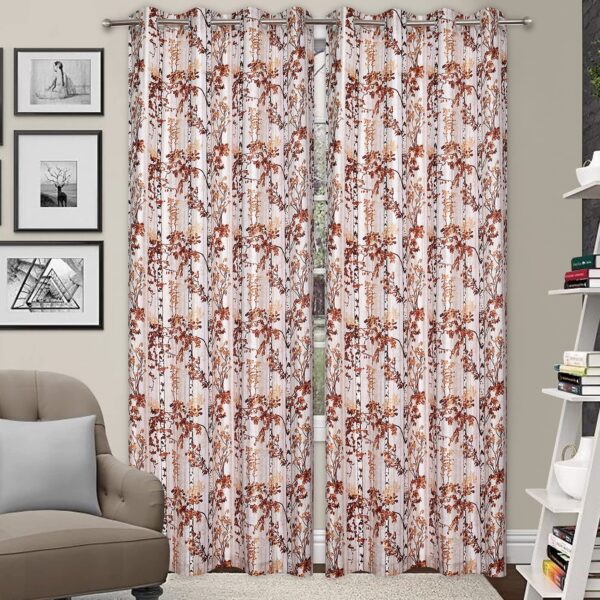 3D Digital Print Floral Heavy Curtains Combo/Set of 2 Curtains/Parda for Bedroom, Living Room and Home Curtains Set of 2 for (2-Brown Flower, Door - 4x7 Feet)
