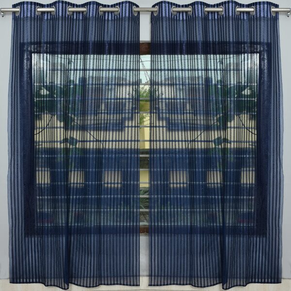 Net Parda Beautiful Zigzag Sheer Strip String Hanging Polyester Tissue Eyelet Long Door Curtains, Pack of 2 (Blue, 9 Feet)